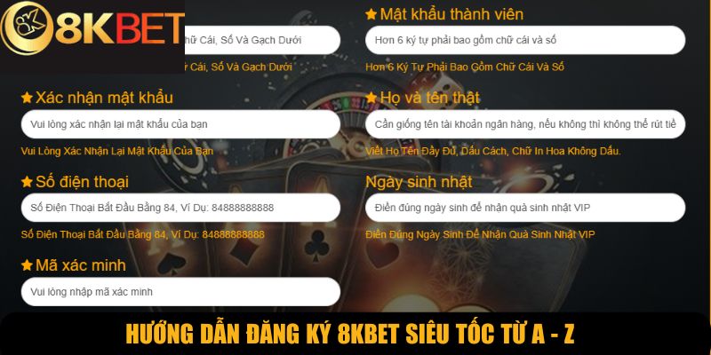 Hướng dẫn đăng ký 8KBET siêu tốc từ A - Z